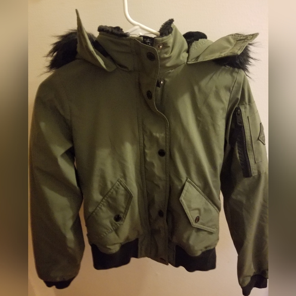 FAUX FUR-LINED ALL-WEATHER BOMBER JACKET